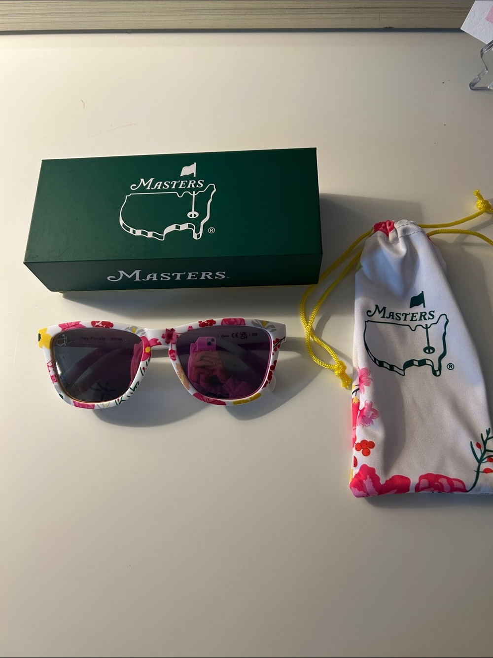 Masters White Floral Sunglasses with Green Masters Box